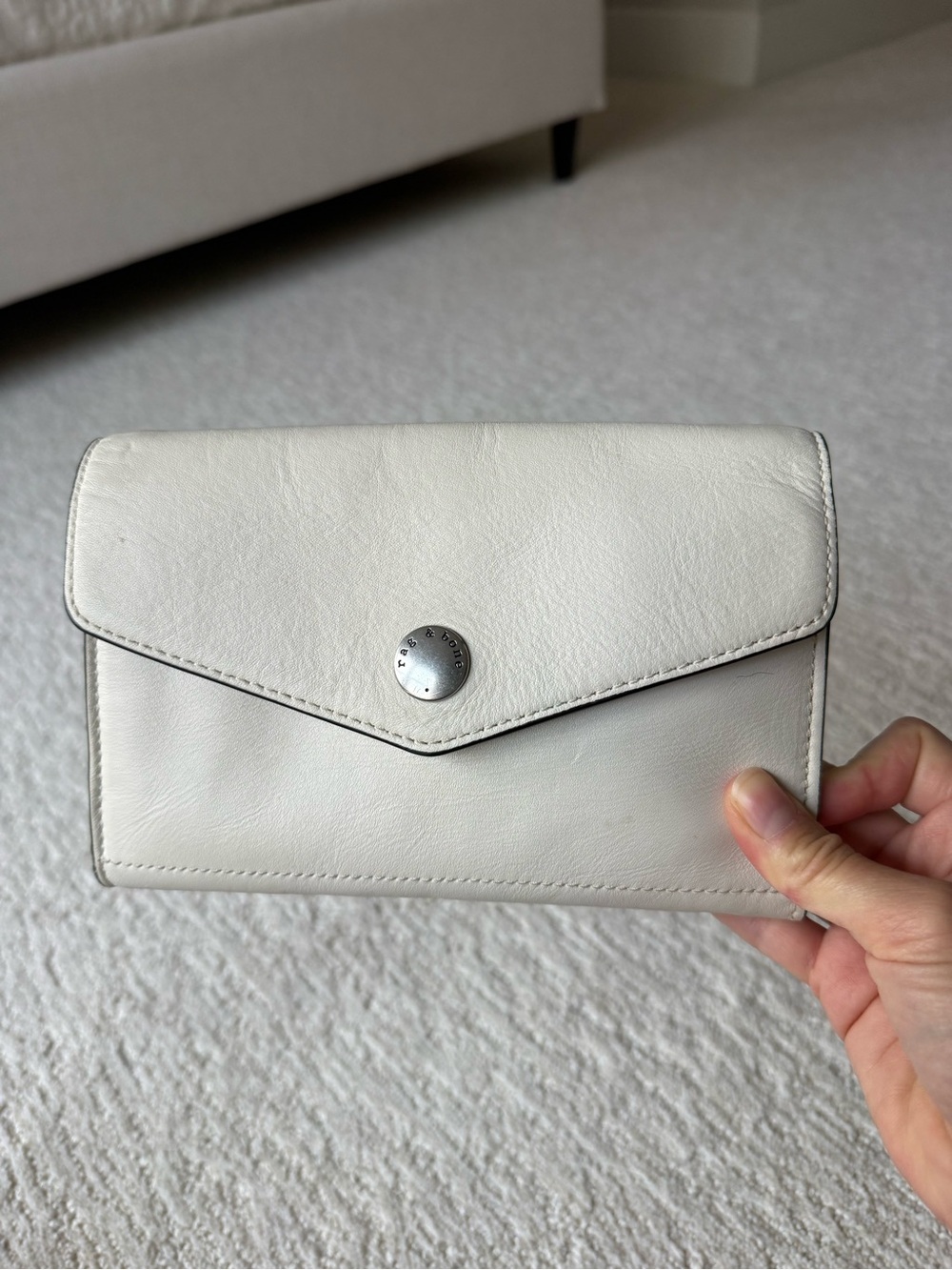 rag & bone Ivory Leather Envelope Clutch with Snap
